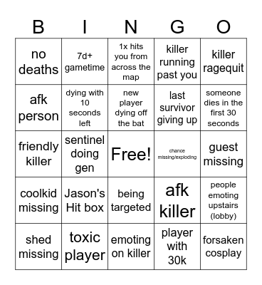 forsaken bingo Card