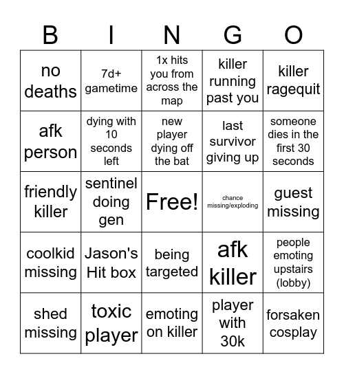 forsaken bingo Card