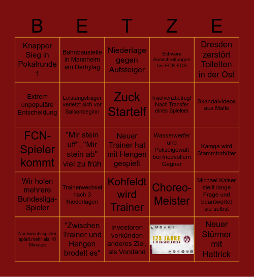 Betze Bingo 25/26 Bingo Card