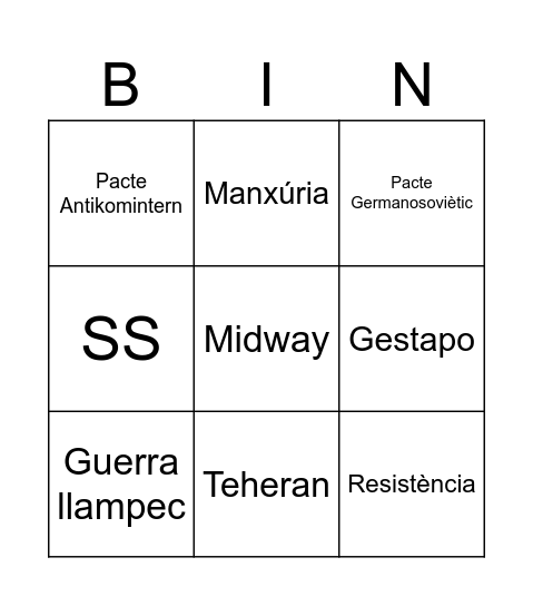 Segona Guerra Mundial Bingo Card