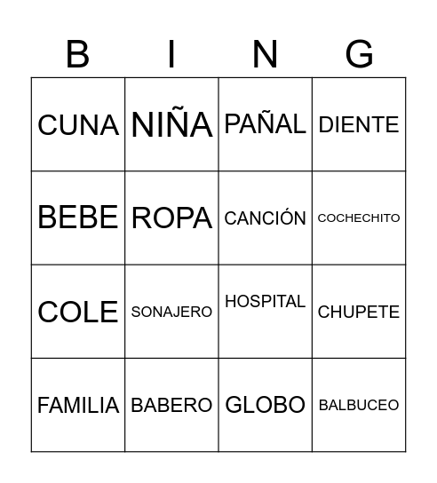 BINGO BEBÉ Bingo Card