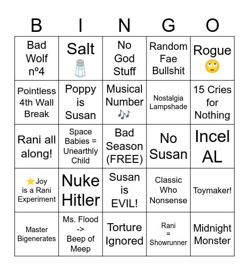 DW Crackpot Finale Bingo Card