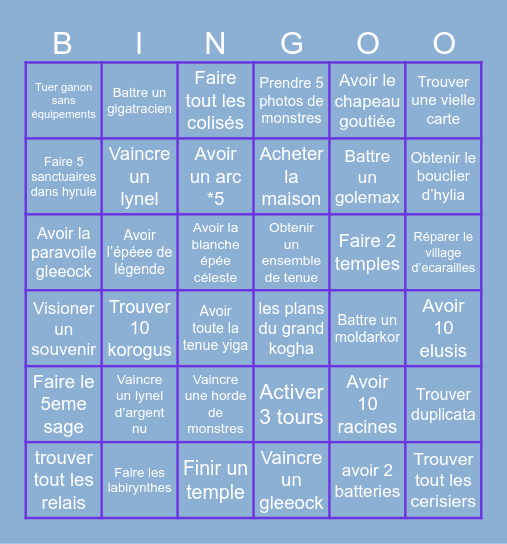 Tears of the kingdom Bingo Card