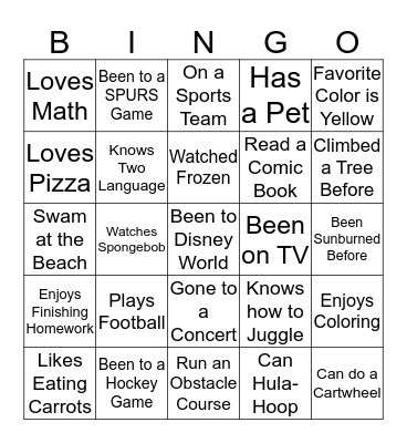 Getting to Know You Bingo Card