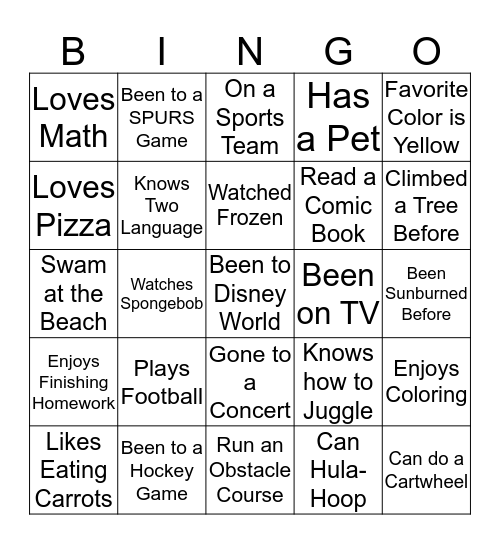 Getting to Know You Bingo Card