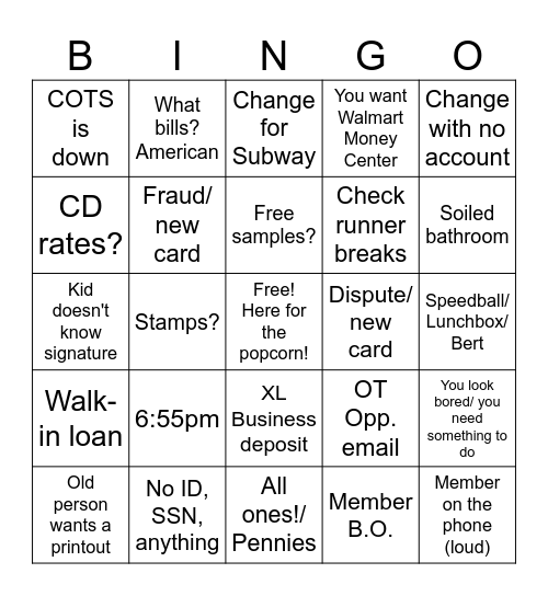 Everyday Credit Union Bingo Card