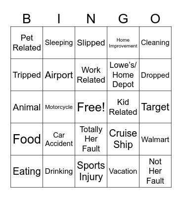 Tabatha’s Injuries Bingo Card
