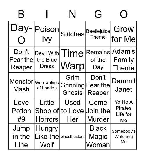 Halloween Musical Bingo Card