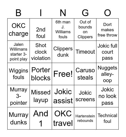 Game 7 Bingo Card