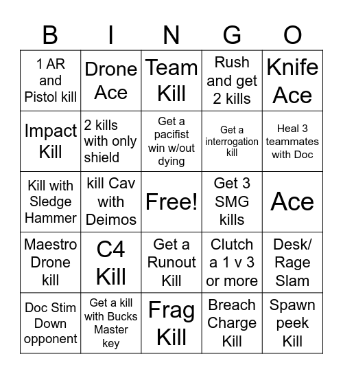 Siege Bingo Card