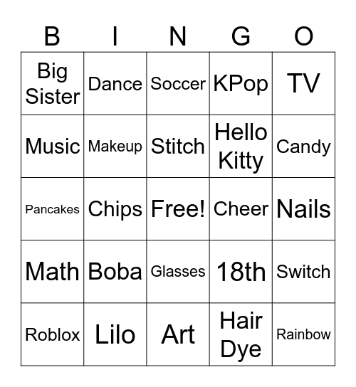 Valerie's 8th Birthday! Bingo Card