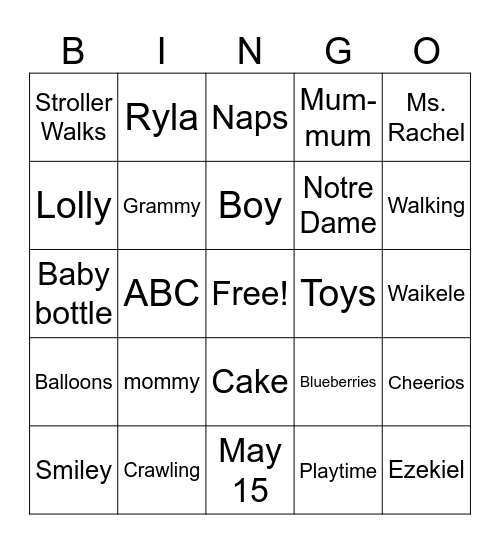 Rudy’s 1st Birthday Bingo Card