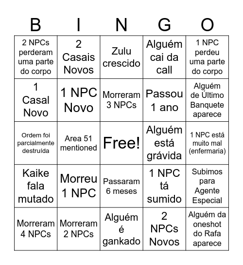 Bingo do Sofrimento Bingo Card