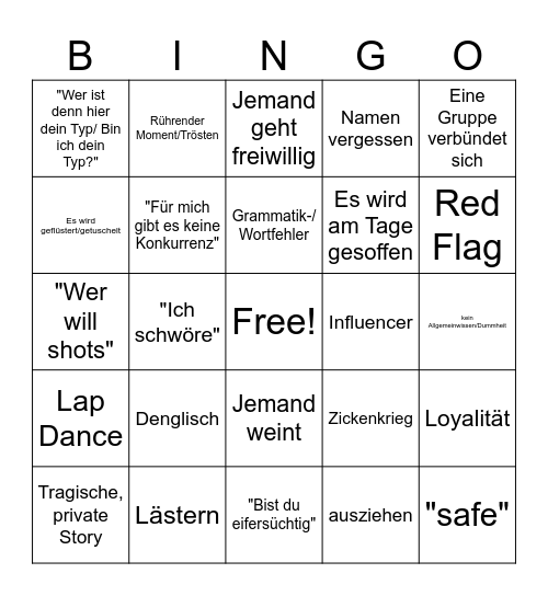 Trash TV Bingo Card