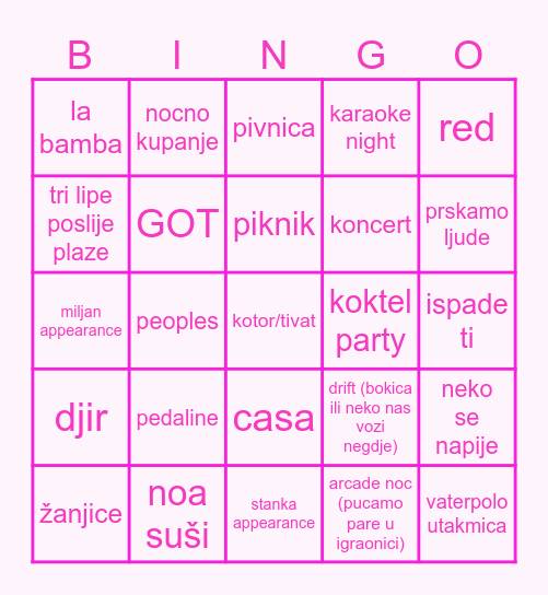 ljeto Bingo Card
