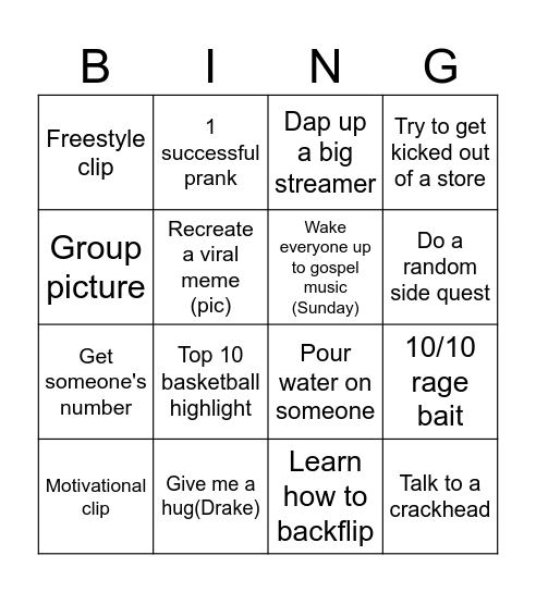 STREAMER BING Bingo Card