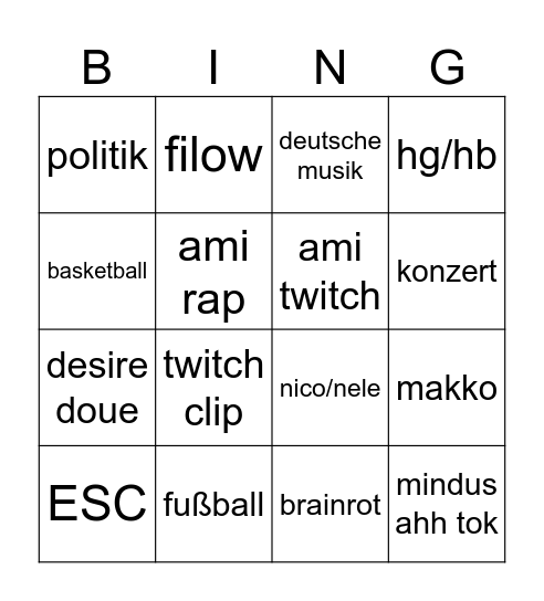 tiktok bingo Card