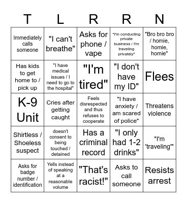 Police Body Cam Bingo Card