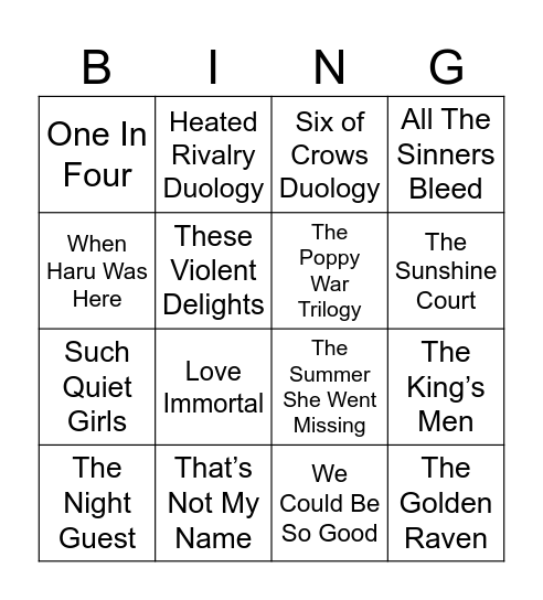 TBR Bingo Card
