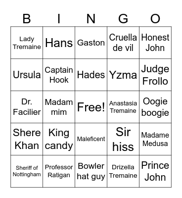 Disney Villains Bingo Card