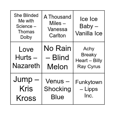 Game Three Bingo Card