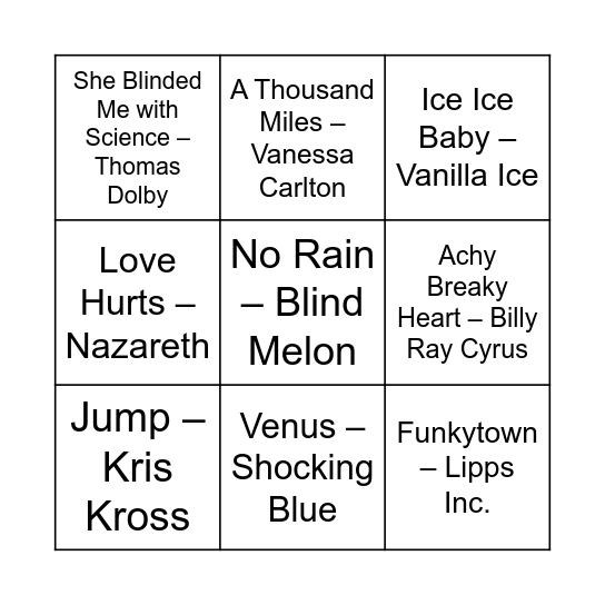 Game Three Bingo Card