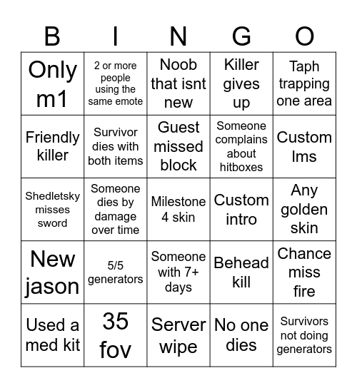 Forsaken bingo Card