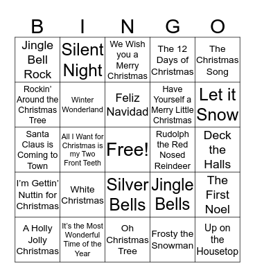 Holiday Song BINGO Card