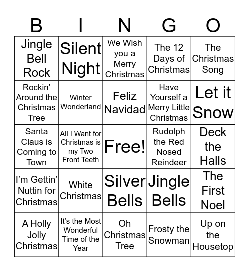 Holiday Song BINGO Card