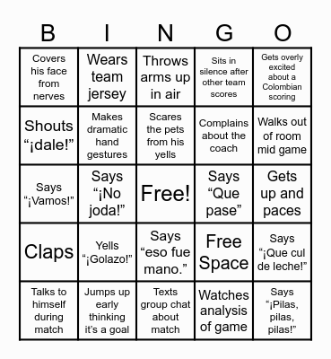 Soccer Watching Bingo Card