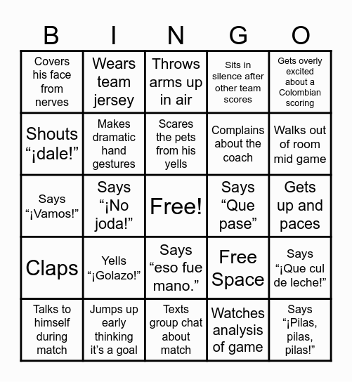 Soccer Watching Bingo Card