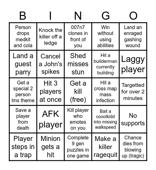 Forsaken Bingo Card