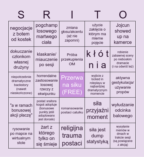 sritek rpg bingo Card