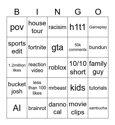 youtube shorts bingo Card