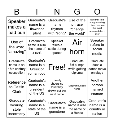 Graduation Bingo Card