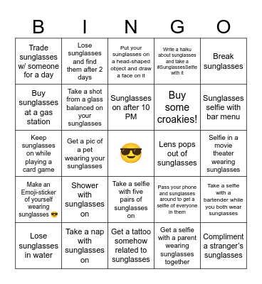 Summer of Sunglasses Bingo Card