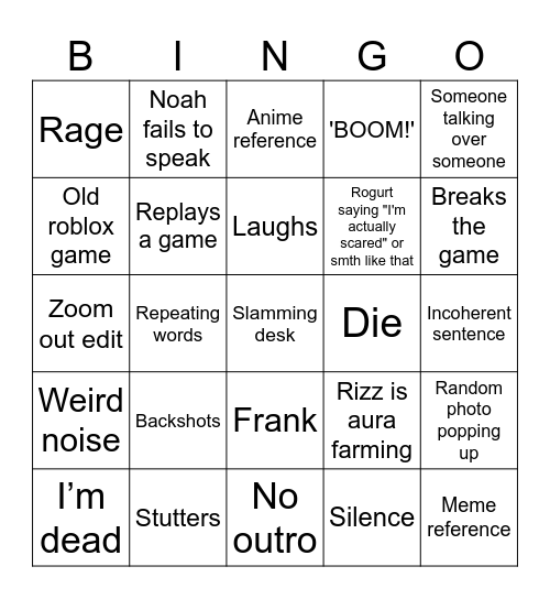 Rogurt bingo better Bingo Card