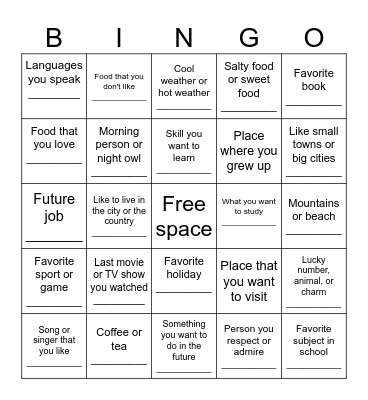Human Bingo Card