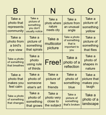 Photography Field Trip Bingo! Bingo Card