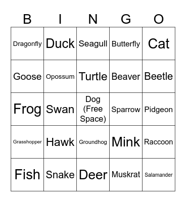 Brandon's Wildlife Spotting Bingo Card