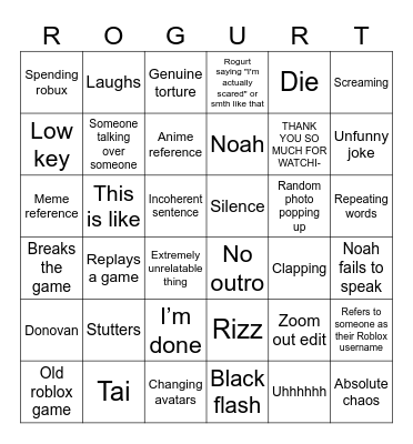 Rogurt bingo better better Bingo Card