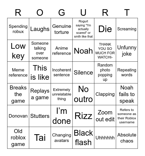 Rogurt bingo better better Bingo Card