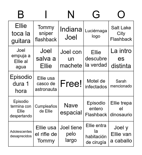 The Last Of Us Season 2 Episode 6 Bingo Card