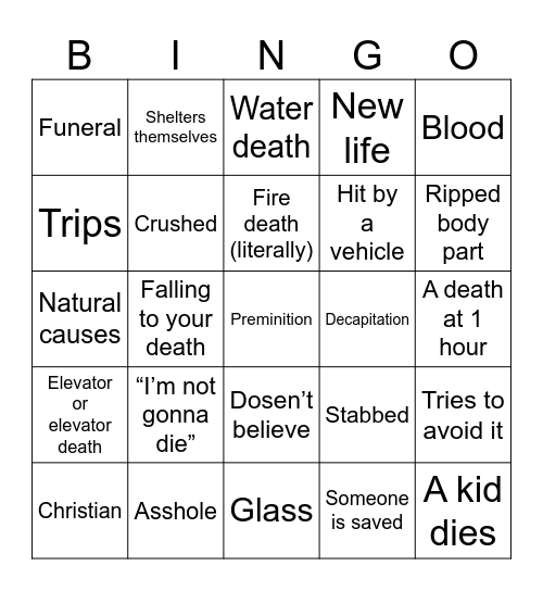 Final destination Bingo Card