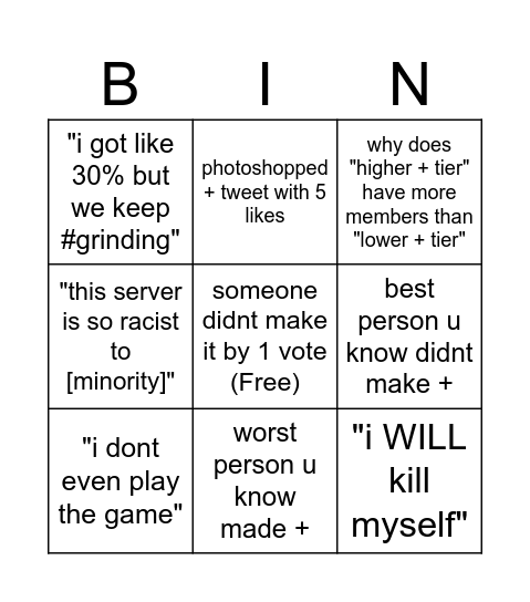 plus server cycle bingo Card