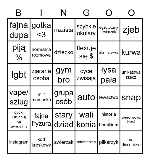Omegle Bingo Card