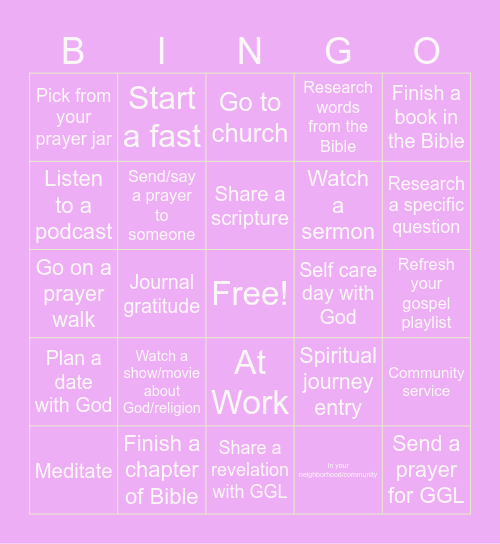 Reconnecting with God Bingo Card