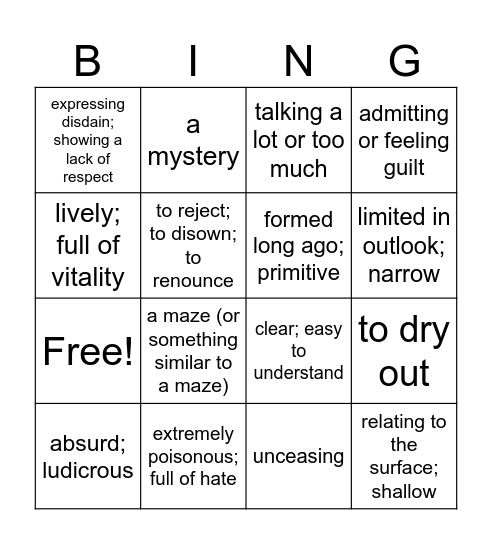SAT Quack 5 Bingo Card