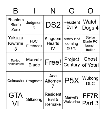 Summer Game Fest 2025 Bingo Card