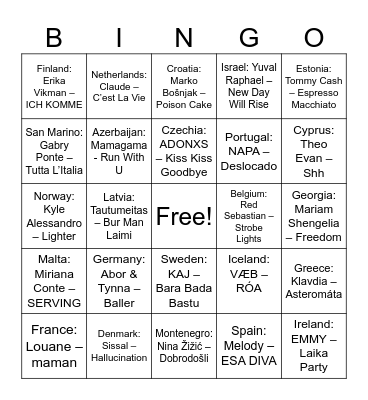 Eurovision 2025 Bingo Card